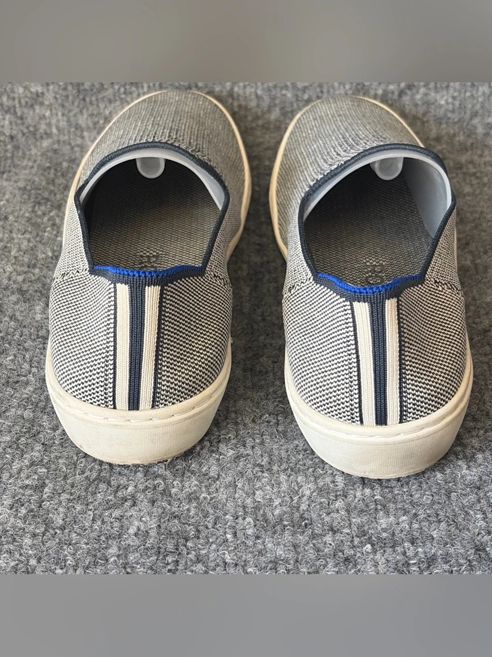 Rothy's‎ Slip-On Knit Flats in Navy and White with Blue Trim